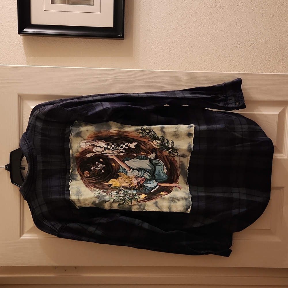 Flannel with tshirt print on back